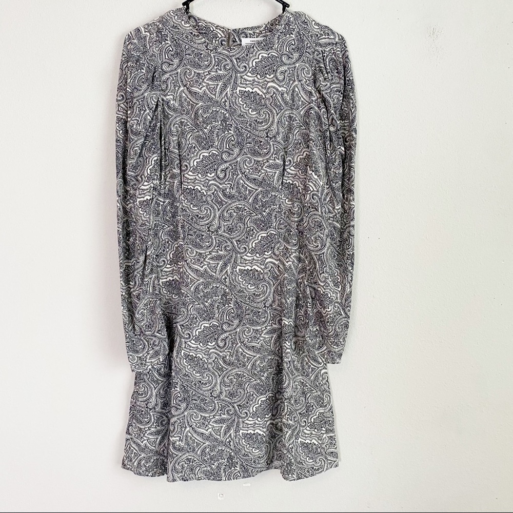 & Other Stories paisley print puff-sleeve mini dress in black & white size US4
